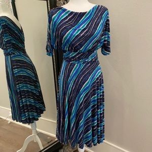 Anthropologie Tracy Reese Midi Jersey Knit Lined Dress Blue Green Small 6 or 8